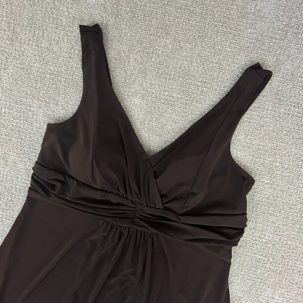 En Focus Studio Maxi Dress Womens 12 Brown Stretch Pleated Party Surplice Neck